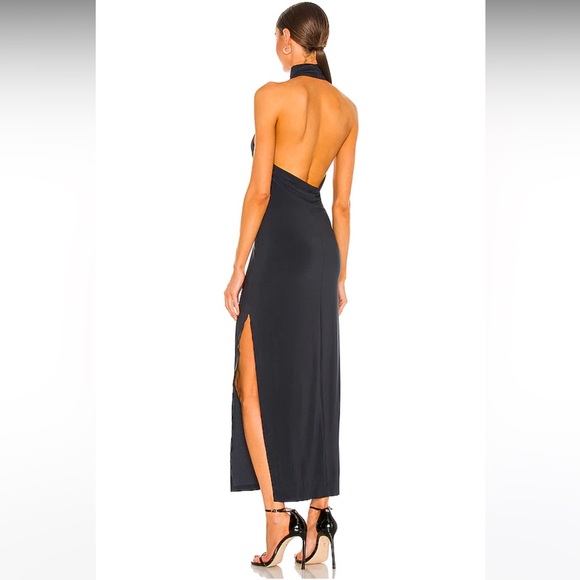Norma Kamali Halter Turtle Side Slit Gown in Pewter - Picture 3 of 11